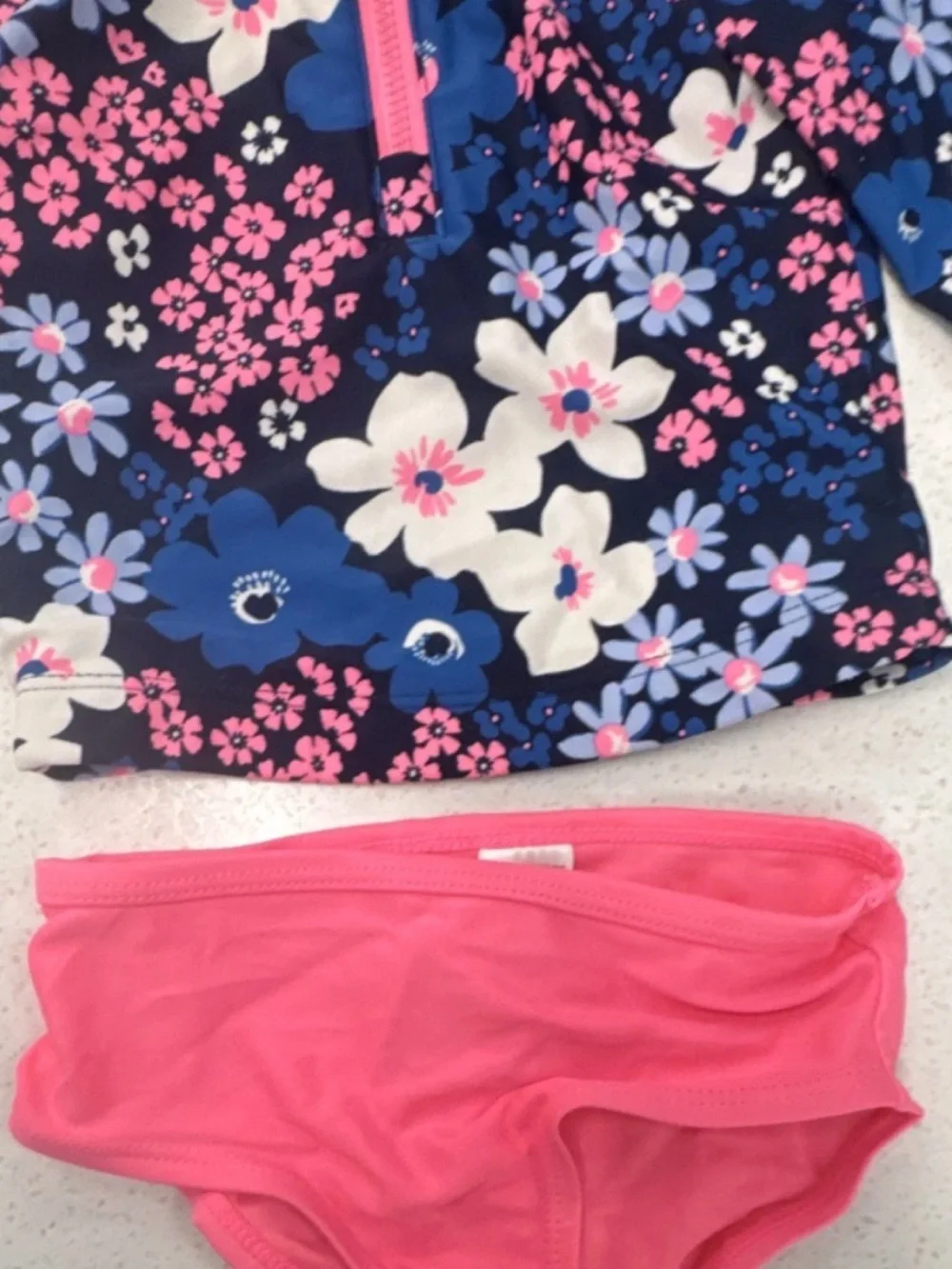 Carter's Floral Long-Sleeve Rashguard Swim Set - Navy, Pink & White